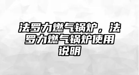 法羅力燃氣鍋爐，法羅力燃氣鍋爐使用說明