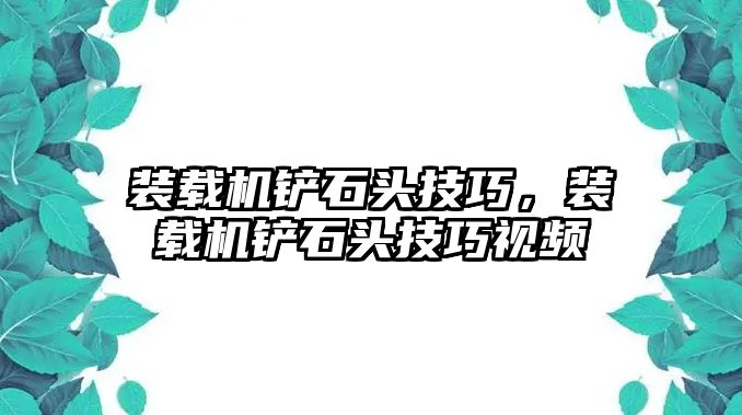 裝載機(jī)鏟石頭技巧，裝載機(jī)鏟石頭技巧視頻