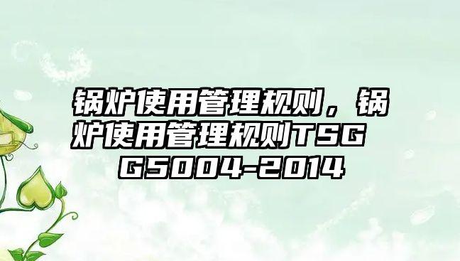 鍋爐使用管理規(guī)則，鍋爐使用管理規(guī)則TSG G5004-2014