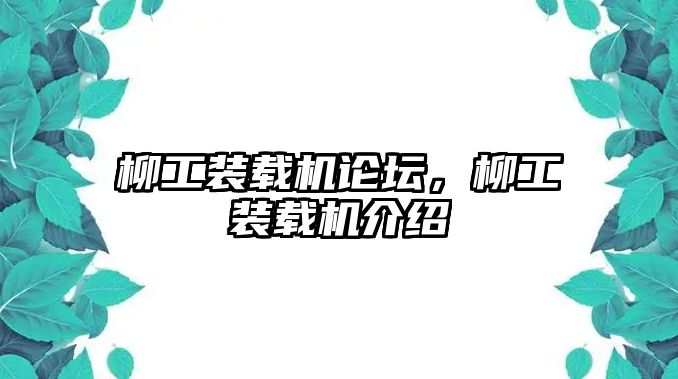 柳工裝載機論壇，柳工裝載機介紹