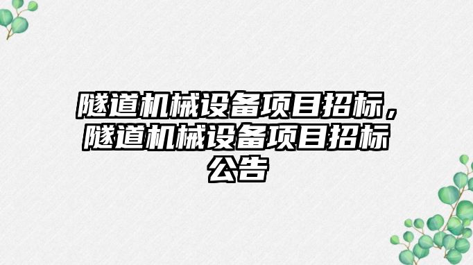 隧道機械設備項目招標，隧道機械設備項目招標公告