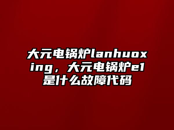 大元電鍋爐lanhuoxing，大元電鍋爐e1是什么故障代碼