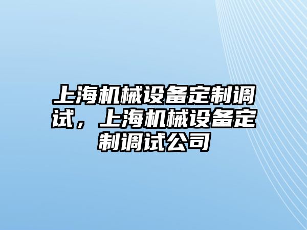 上海機(jī)械設(shè)備定制調(diào)試，上海機(jī)械設(shè)備定制調(diào)試公司