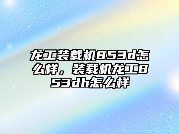 龍工裝載機853d怎么樣，裝載機龍工853dh怎么樣