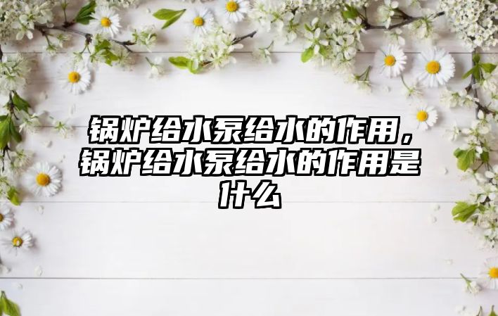 鍋爐給水泵給水的作用，鍋爐給水泵給水的作用是什么