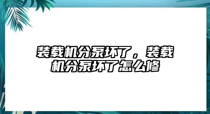 裝載機(jī)分泵壞了，裝載機(jī)分泵壞了怎么修