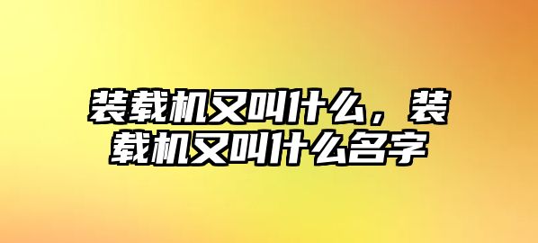 裝載機又叫什么，裝載機又叫什么名字