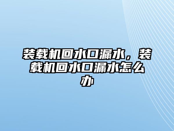 裝載機(jī)回水口漏水，裝載機(jī)回水口漏水怎么辦