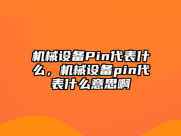 機(jī)械設(shè)備Pin代表什么，機(jī)械設(shè)備pin代表什么意思啊