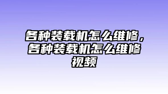 各種裝載機怎么維修，各種裝載機怎么維修視頻