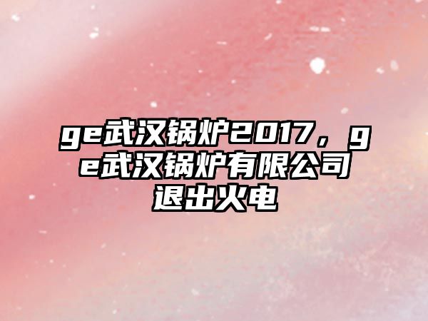 ge武漢鍋爐2017，ge武漢鍋爐有限公司退出火電