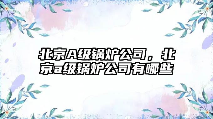 北京A級鍋爐公司，北京a級鍋爐公司有哪些