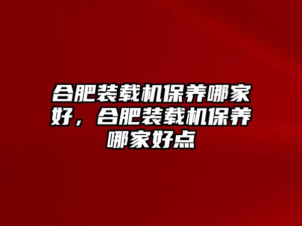 合肥裝載機(jī)保養(yǎng)哪家好，合肥裝載機(jī)保養(yǎng)哪家好點(diǎn)