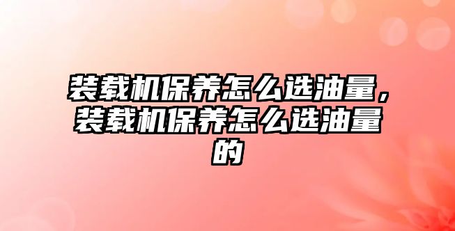 裝載機(jī)保養(yǎng)怎么選油量，裝載機(jī)保養(yǎng)怎么選油量的