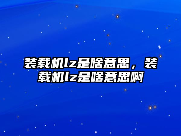 裝載機(jī)lz是啥意思，裝載機(jī)lz是啥意思啊