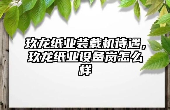 玖龍紙業(yè)裝載機(jī)待遇，玖龍紙業(yè)設(shè)備崗怎么樣