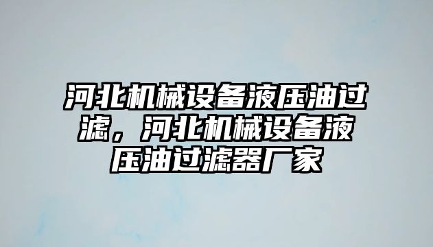 河北機械設備液壓油過濾，河北機械設備液壓油過濾器廠家