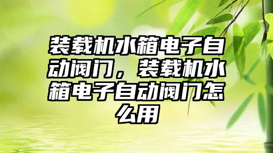 裝載機水箱電子自動閥門，裝載機水箱電子自動閥門怎么用