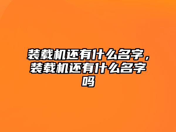 裝載機還有什么名字，裝載機還有什么名字嗎