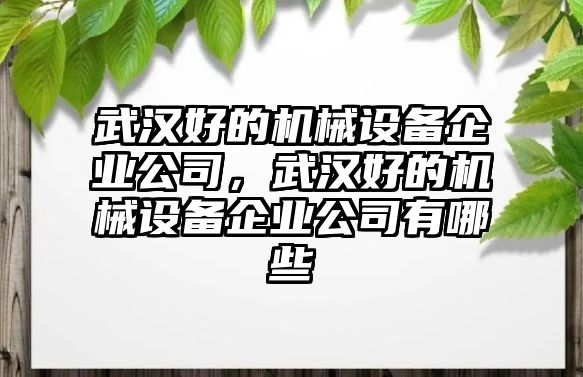 武漢好的機(jī)械設(shè)備企業(yè)公司，武漢好的機(jī)械設(shè)備企業(yè)公司有哪些