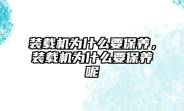 裝載機(jī)為什么要保養(yǎng)，裝載機(jī)為什么要保養(yǎng)呢