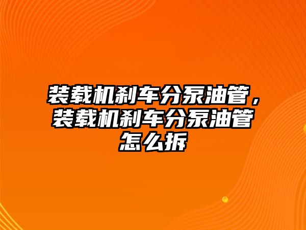 裝載機剎車分泵油管，裝載機剎車分泵油管怎么拆