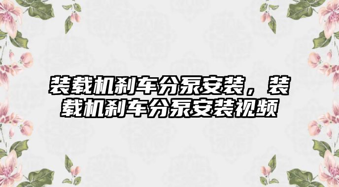 裝載機剎車分泵安裝，裝載機剎車分泵安裝視頻