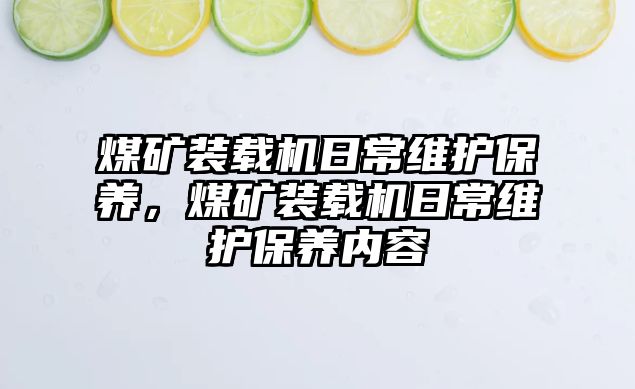 煤礦裝載機日常維護保養(yǎng)，煤礦裝載機日常維護保養(yǎng)內容