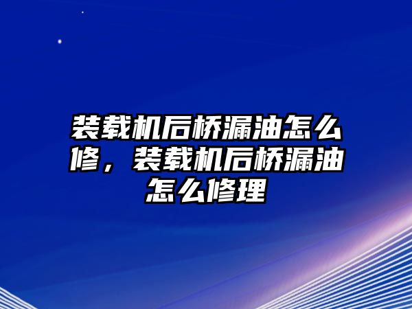 裝載機(jī)后橋漏油怎么修，裝載機(jī)后橋漏油怎么修理