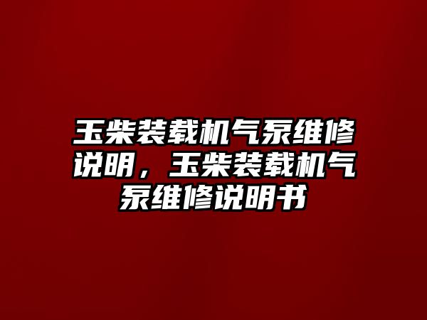 玉柴裝載機(jī)氣泵維修說(shuō)明，玉柴裝載機(jī)氣泵維修說(shuō)明書