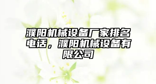 濮陽機(jī)械設(shè)備廠家排名電話，濮陽機(jī)械設(shè)備有限公司