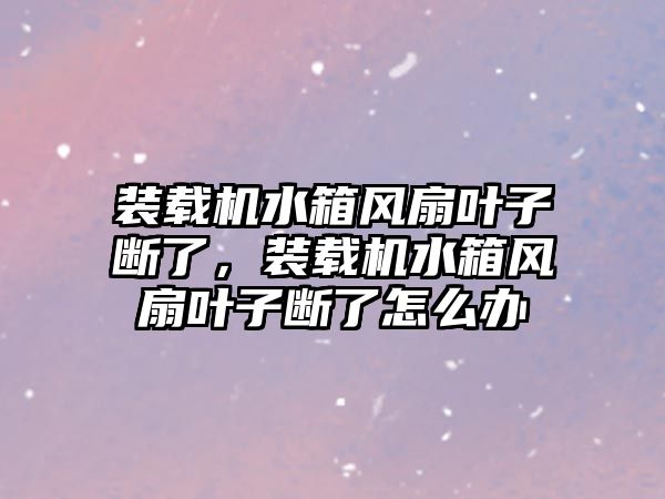 裝載機(jī)水箱風(fēng)扇葉子斷了，裝載機(jī)水箱風(fēng)扇葉子斷了怎么辦