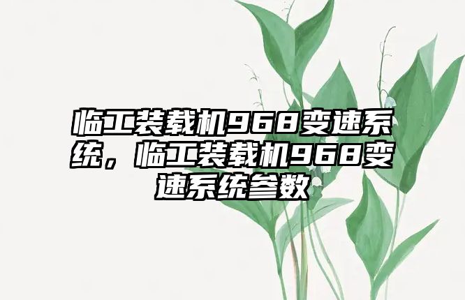 臨工裝載機(jī)968變速系統(tǒng)，臨工裝載機(jī)968變速系統(tǒng)參數(shù)