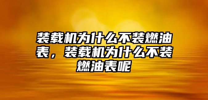 裝載機為什么不裝燃油表，裝載機為什么不裝燃油表呢