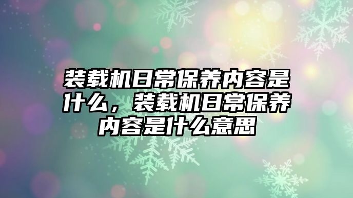 裝載機(jī)日常保養(yǎng)內(nèi)容是什么，裝載機(jī)日常保養(yǎng)內(nèi)容是什么意思