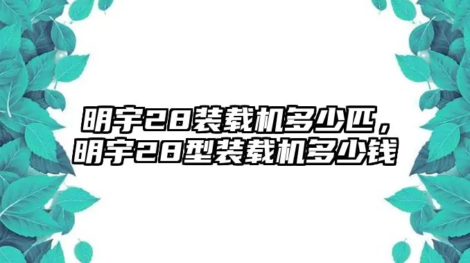 明宇28裝載機多少匹，明宇28型裝載機多少錢