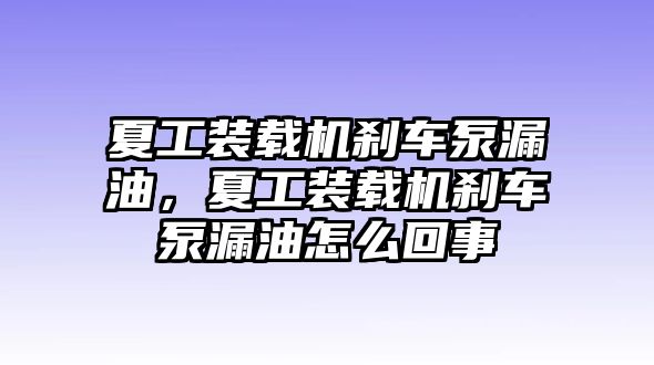 夏工裝載機(jī)剎車泵漏油，夏工裝載機(jī)剎車泵漏油怎么回事